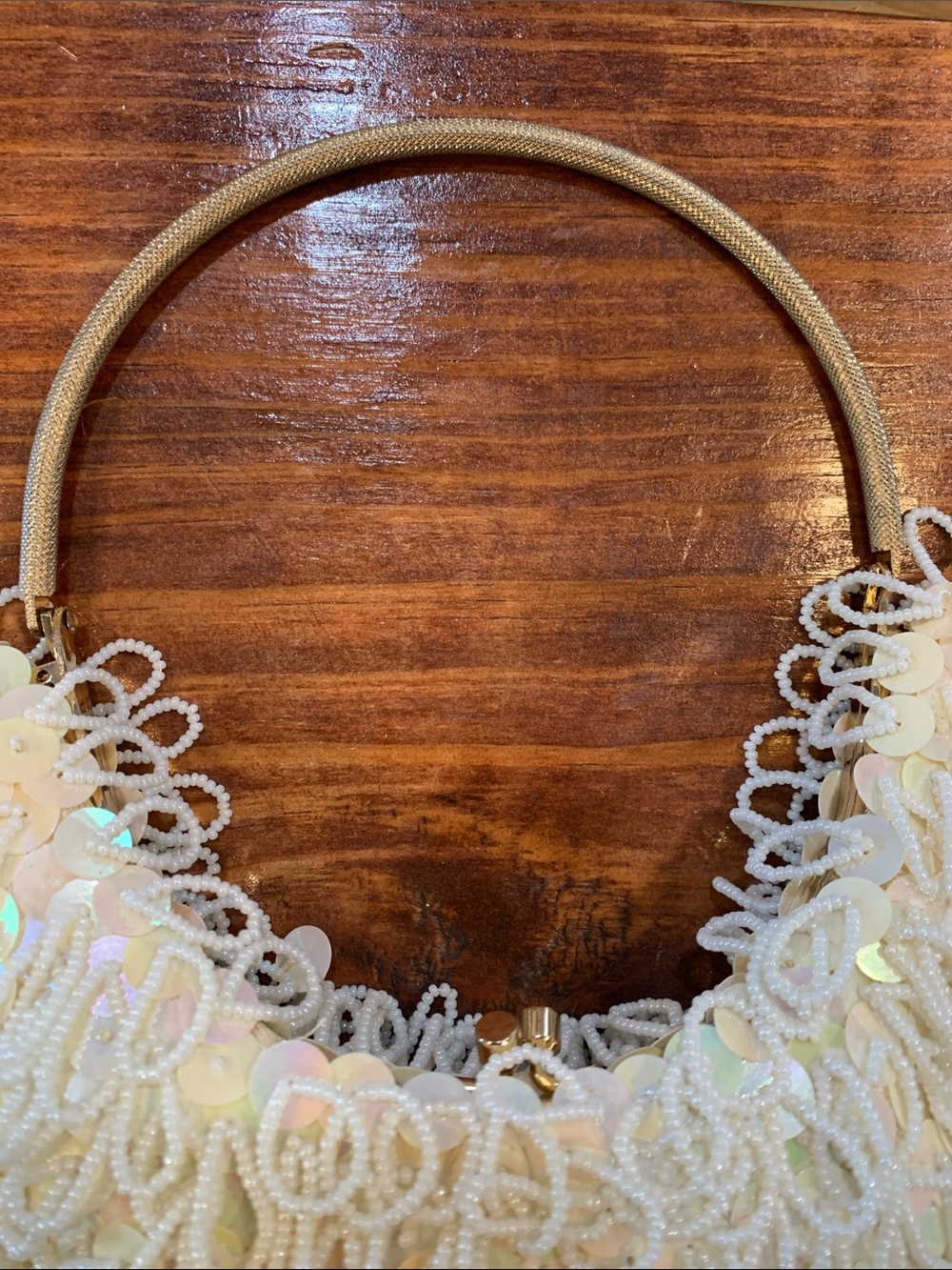 Vintage 1960s Beaded Ring Handle Evening Bag - Picture 3 of 17